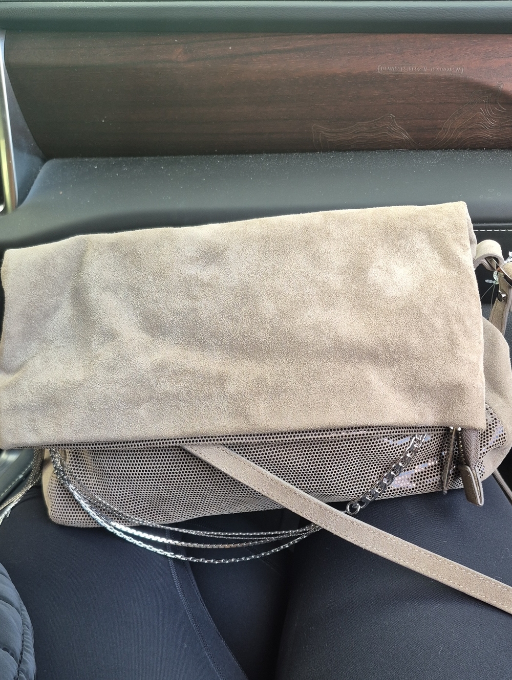 cwroline neron Suede Fold-Over Crossbody Bag in Taupe